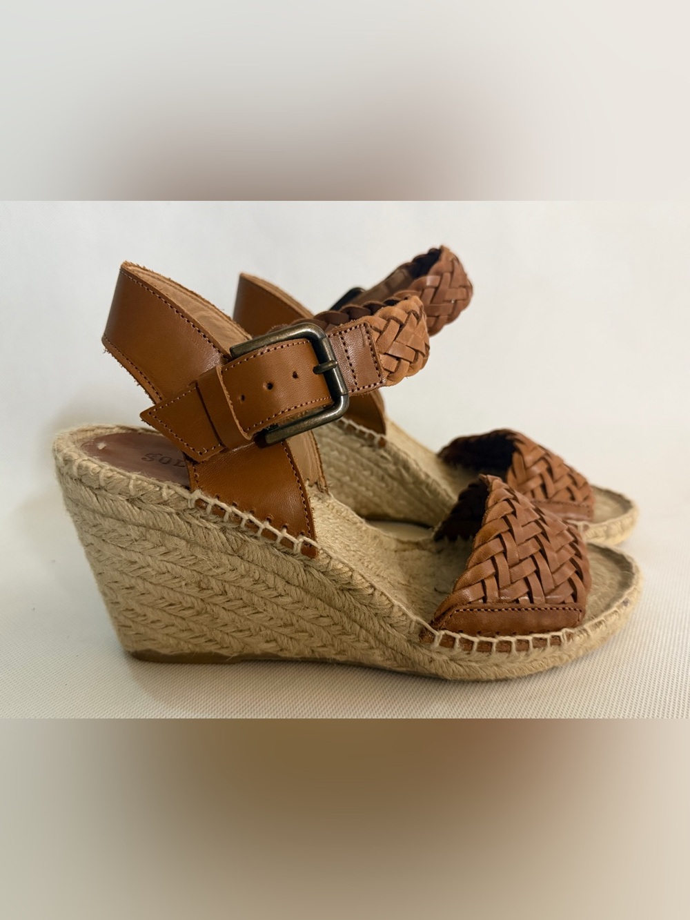 Soludos Brown Leather Woven Espadrille Wedge Sandals Size 8 NWOT